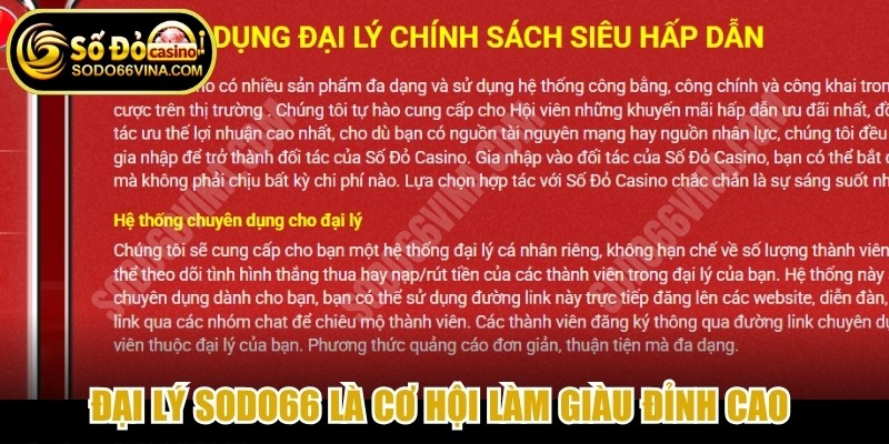 Đại lý SODO66 là cơ hội làm giàu đỉnh cao với mức hoa hồng lên đến 60%